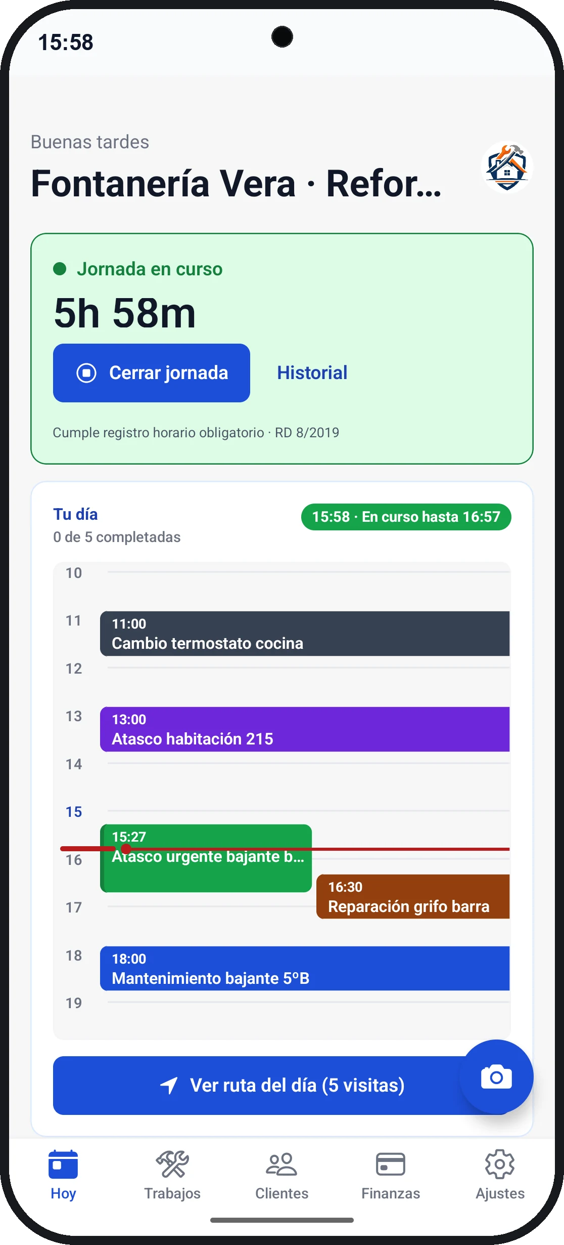 Plenia · pantalla de inicio mostrando el día del autónomo